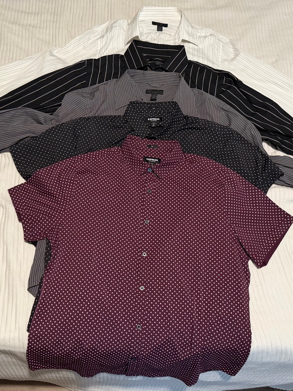 Lot of 5 Express Men L Large Performance Button Dress Shirts Long Short Sleeve